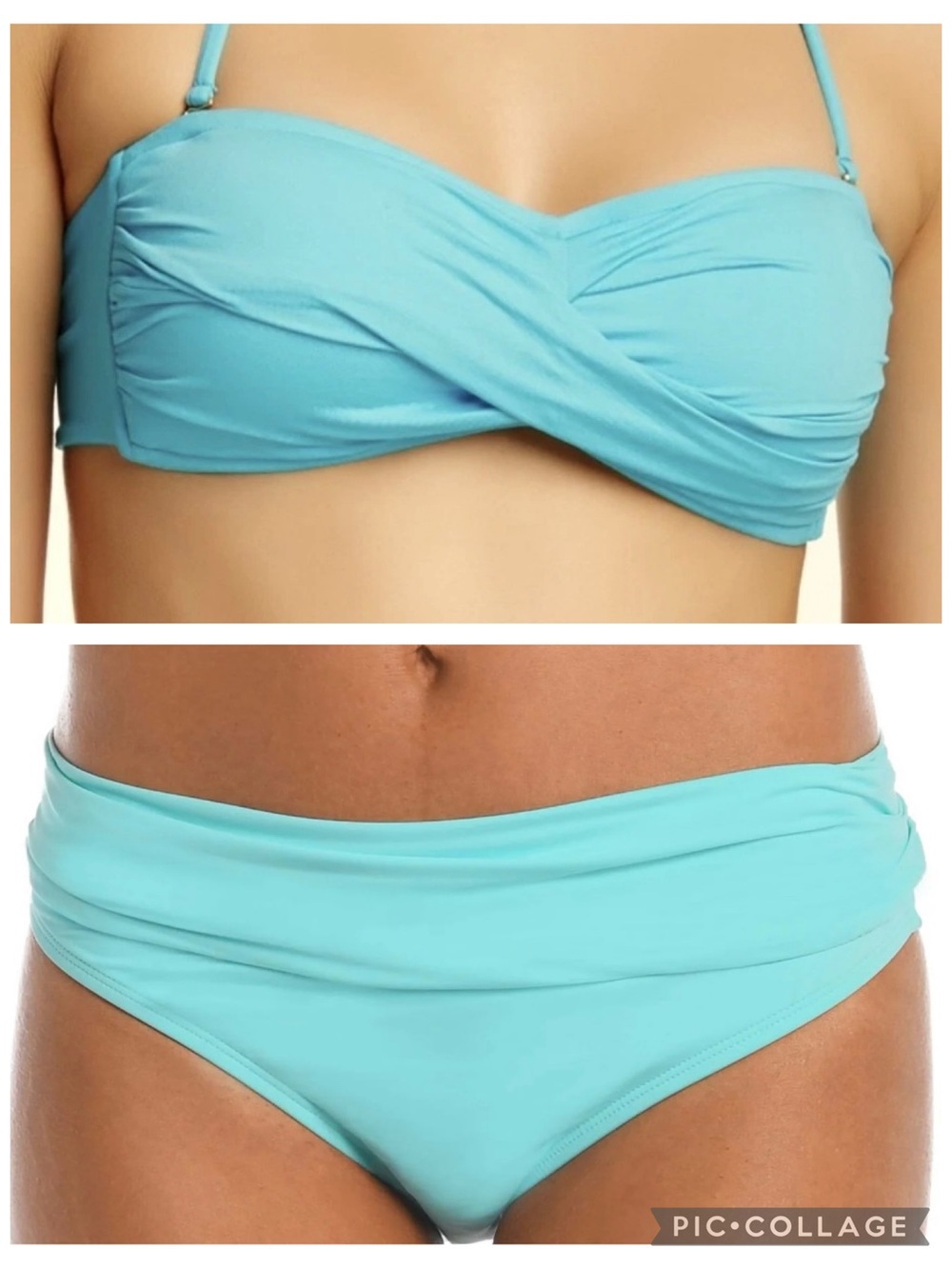 La Blanca Island Goddess Twist Front Bandeau Top & Shirred Hipster Bottom Sz 10